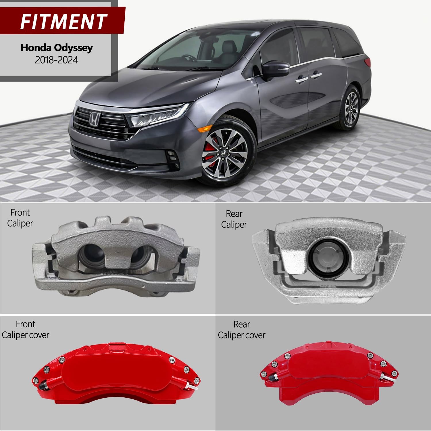 AOOA Caliper Covers Red Aluminum Brake Caliper Covers Fit for Honda Odyssey 2018-2026（front and rear）