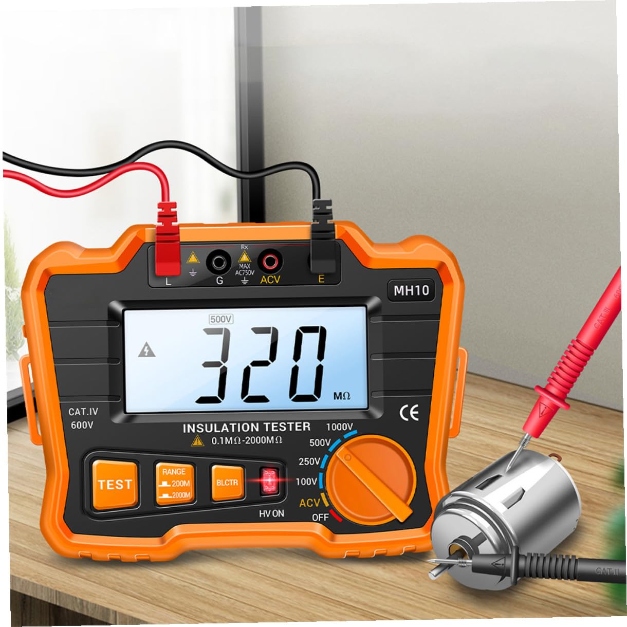 Backlight Digital Megohm Insulation Tester Backlit Resistance Tester with Auto Shutdown and Battery Level Alert for Outdoor Use