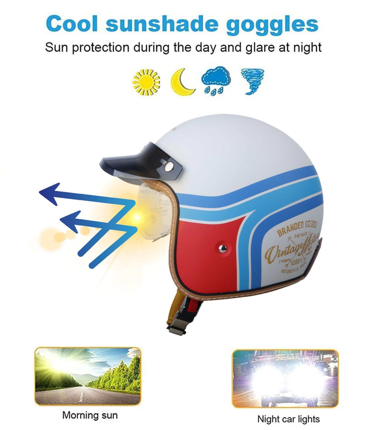 Kask otwarty Półkask motocyklowy z osłoną przeciwsłoneczną, kask Retro Jet z certyfikatem ECEDOT dla mężczyzn i kobiet, kompatybilny z kaskiem motocyklowym do skuterów