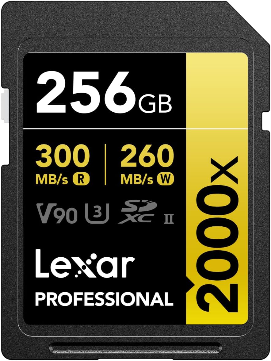 Lexar Professional 2000x SDHC SDXC UHS II Cards, Black and Yellow, 256GB