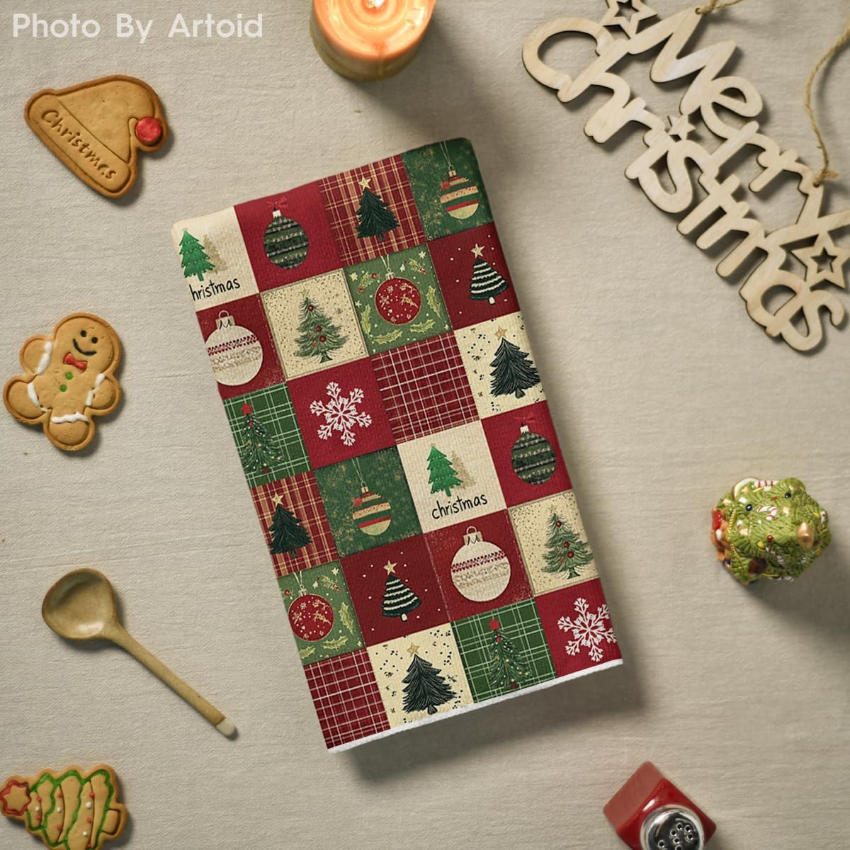 Artoid Mode Checkered Xmas Tree Ornaments Christmas Kitchen Towels Dish Towels, 18x26 Inch Farmhouse Holiday Snowflake Decoration Cleaning Set of 2 - Image 4
