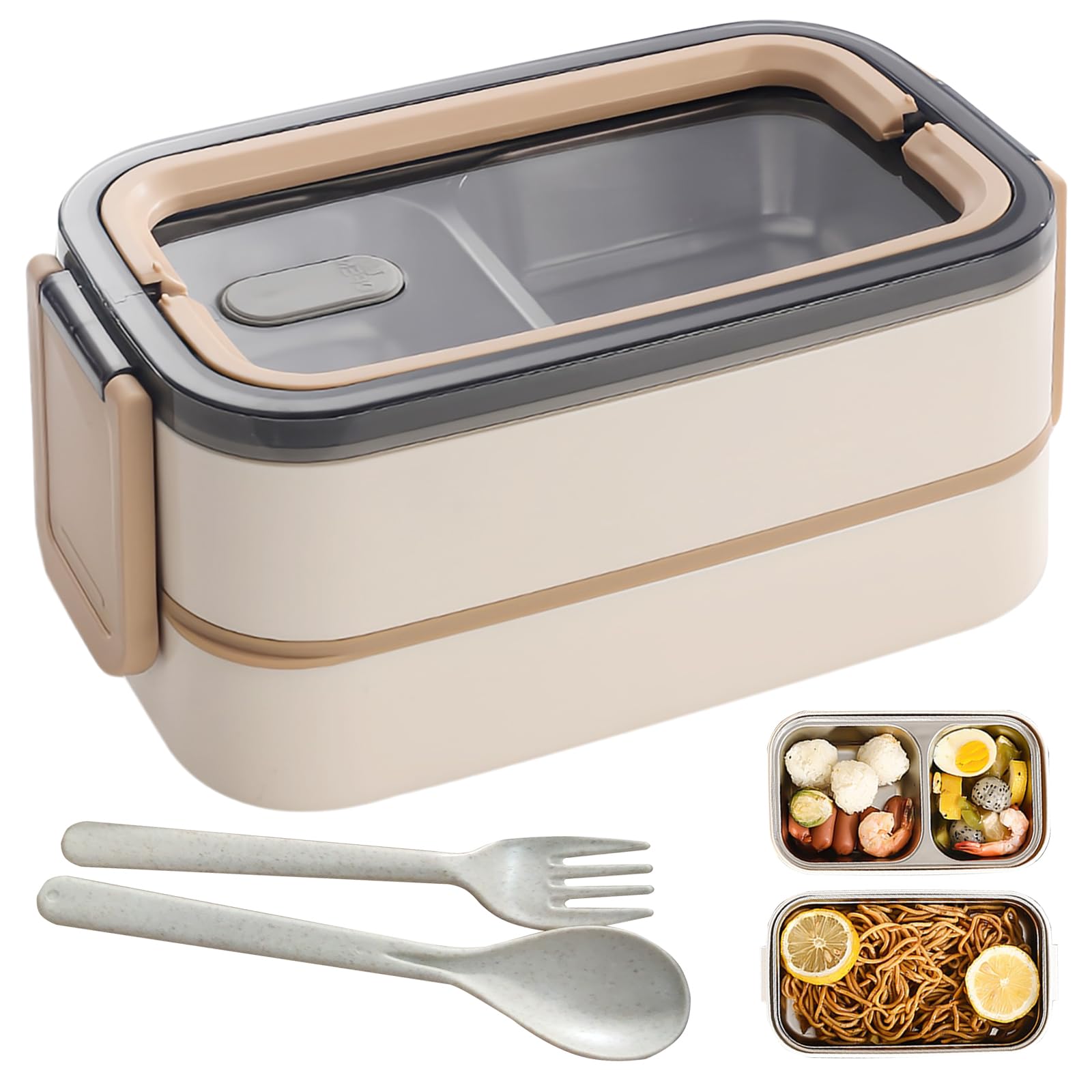 Bento Lunch Box 2 ripiani con scomparti: contenitore per il pranzo per adulti, in acciaio inox premium, senza BPA, con posate, ideale per i viaggi, adatto al microonde, per il pranzo Meal Prep