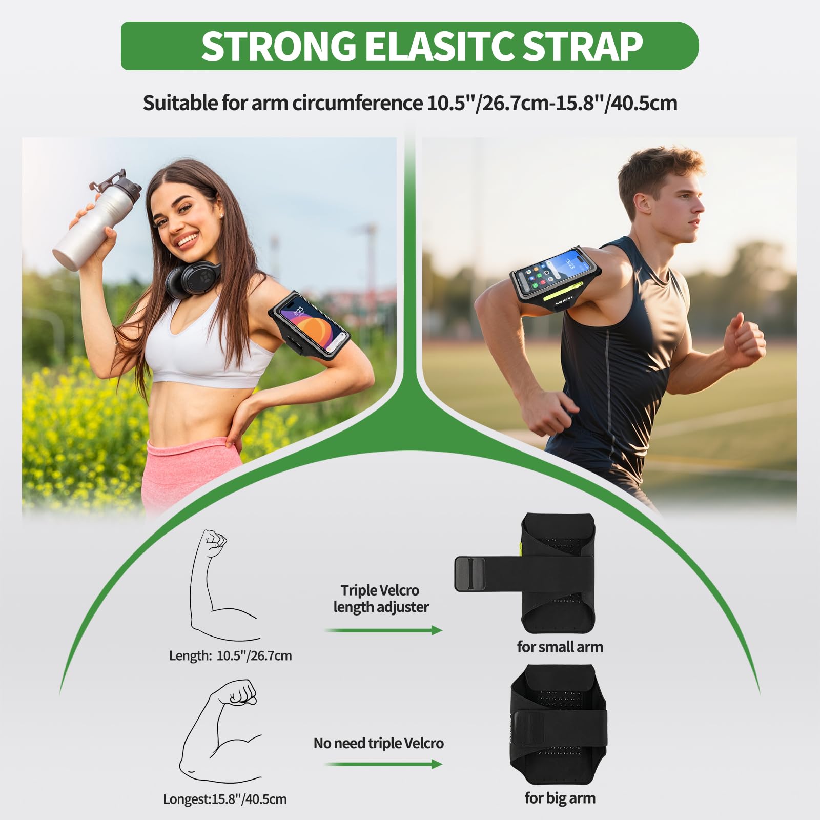 Brazalete para Correr con Bolsa para Auriculares para iPhone 16/15/14 MAX/Pro/Plus y Galaxy S20/S10, Compatible con Pantalla táctil, Soporte para teléfono para Correr con Ranura para Tarjetas