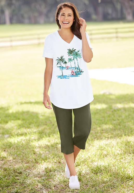 Woman Within Plus Size Two-Piece V-Neck Tunic & Capri Set