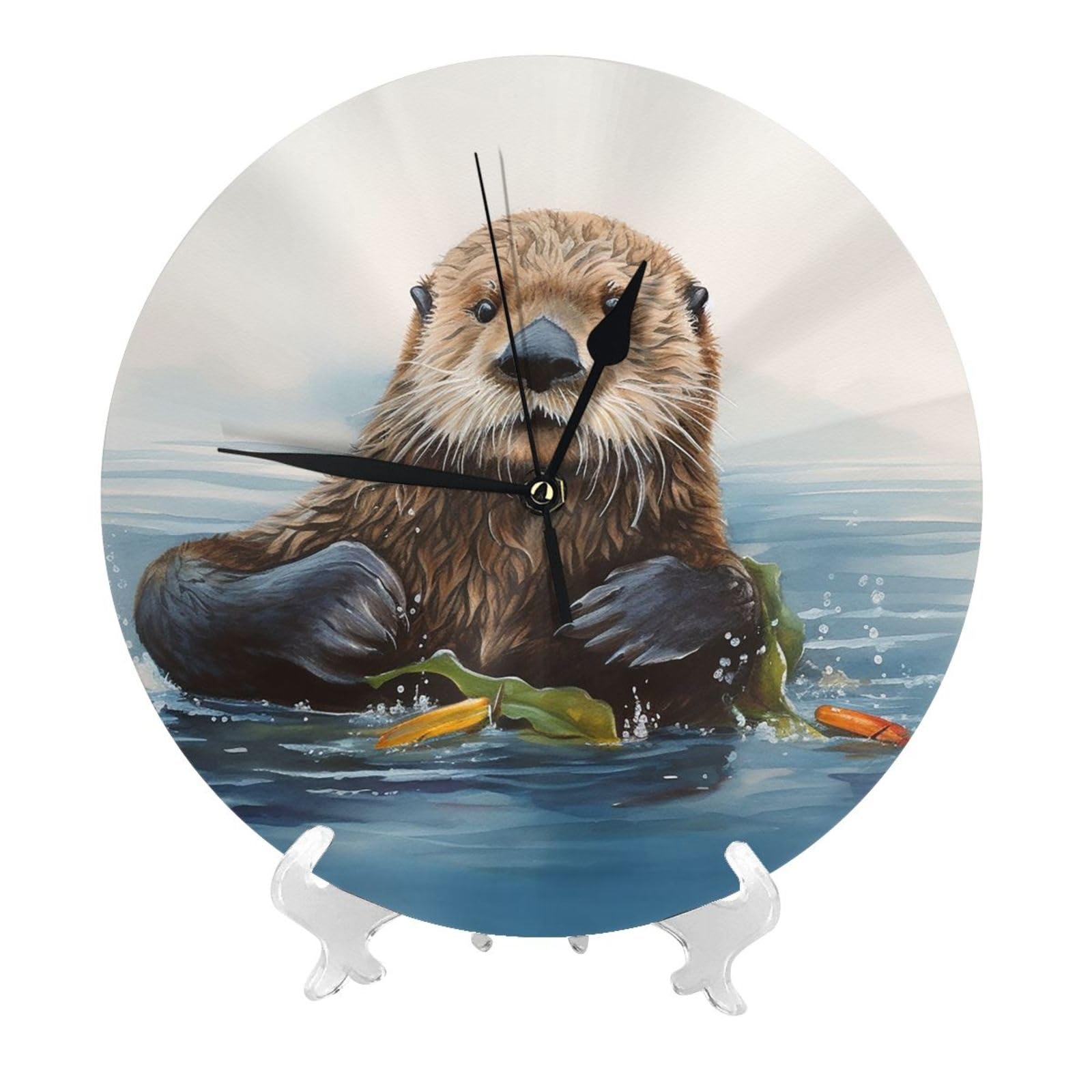 DWVTSLH Sea Otter Wall Clock 10 Inch Silent Non-Ticking Modern Clocks Battery Operated - Decorative Wall Clocks for Bedroom Living Room Kitchen Office Wall Decor Gift Idea