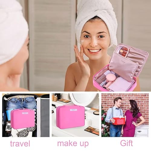 Miniatura 7 de Queboom Bolsa de maquillaje de viaje Bolsa de cosméticos Bolsa de maquillaje Bolsa de aseo para mujeres y niñas, Rosa claro, Moda