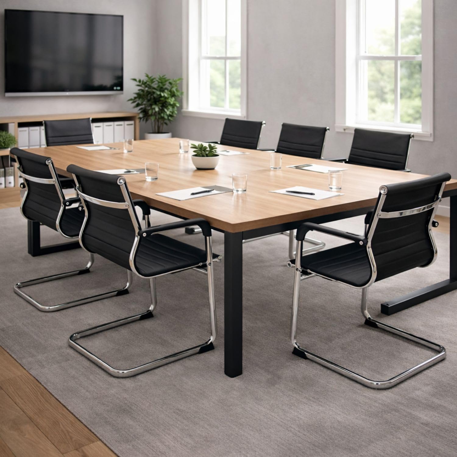 buybuy Sedia da Ufficio Professionale Ergonomica in Ecopelle e Alluminio, Design Fisso senza Rotelle, Colore Nero, 54 × 53 × 97 cm, Portata 150 kg, OC10B