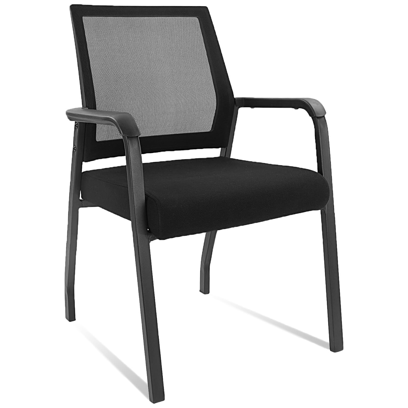 KLASIKA Desk Chair No Wheels, Arm Chair with Ergonomic Lumbar Support and Thickened Seats Cushion, Waiting Room Chairs for Office School Church Guest Reception, Black