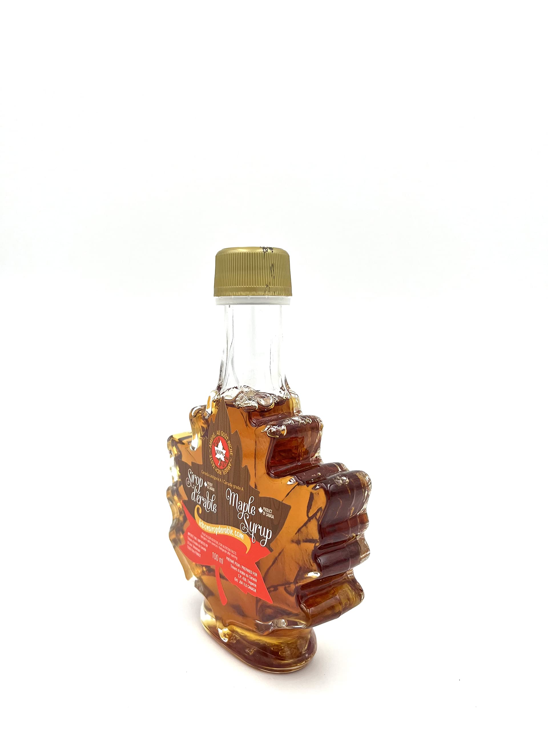 Sirop d'érable ambré bouteille feuille - 100 ml - pur à 100% - Les trésors d'érable