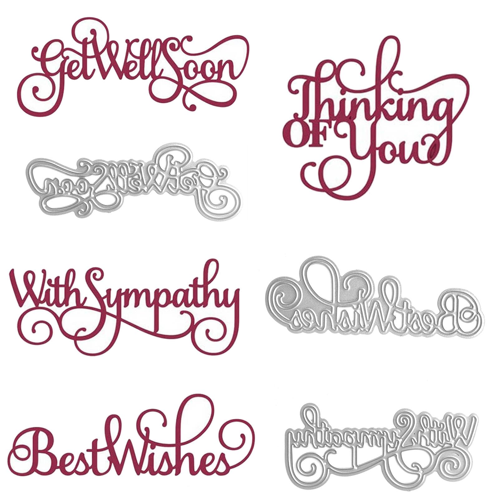 4PCS Alphabets Die for Card Making DIY Scrapbooking Get Well Soon,with Sympathy,Best Wishes,Thinking of ryou Words Metal Cutting Dies for Paper Crafting Handmade Crafts Scrapbooking Supplies