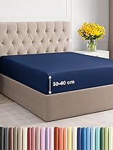 Fitted Sheet 120 x 200 cm - Extra Deep Fitted Sheet for Mattresses up to 40 cm (16 Inches) Height - Soft Brushed Microfibre - Wrinkle-Free, Shrink and Colour Resistant - Oeko-Tex - Navy Bed Sheet