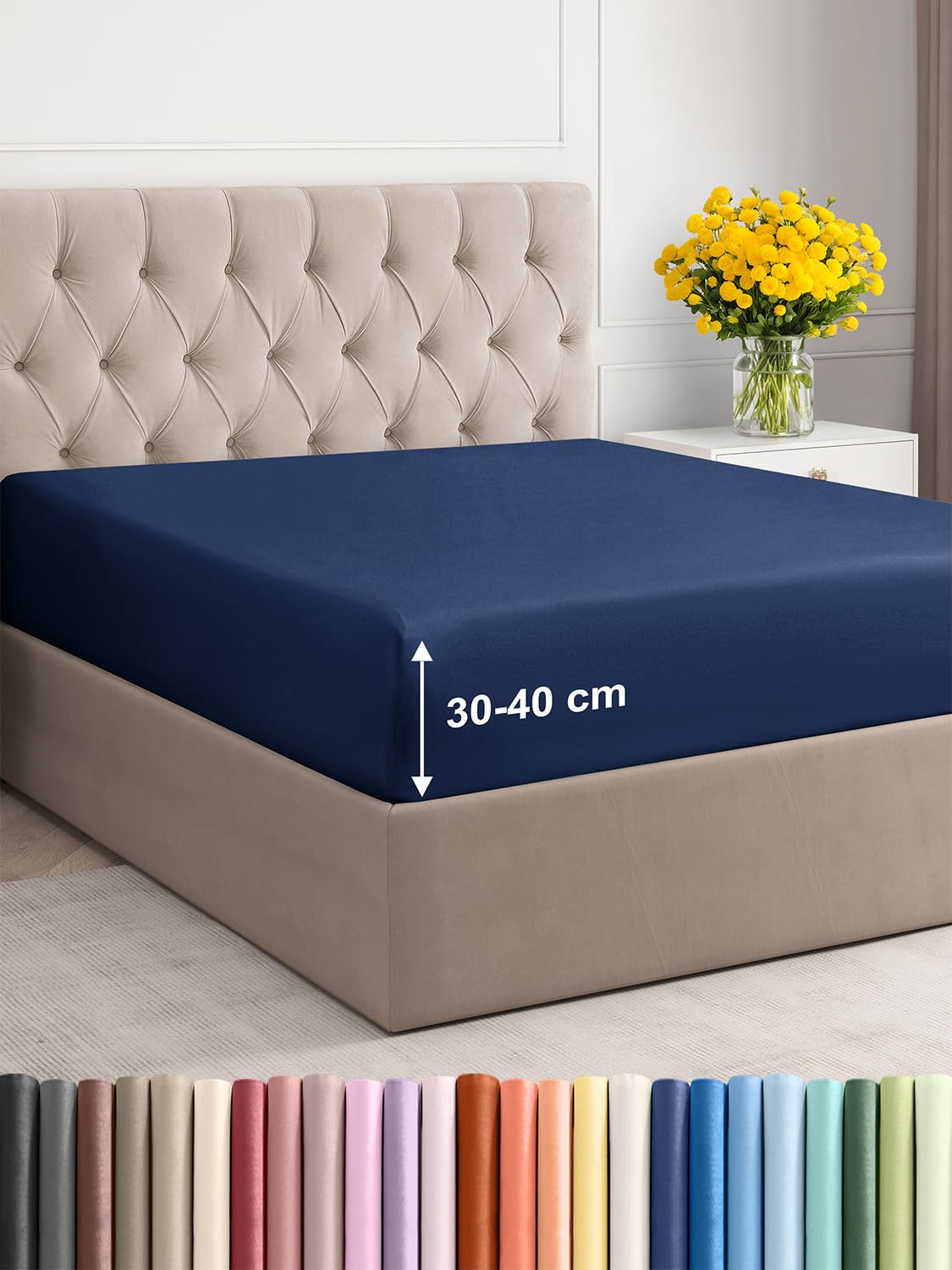 Lenzuolo con angoli 200x200cm - Extra profondo per materassi fino a 40cm (16") di altezza - Morbida microfibra spazzolata - Antipiega, resistente al restringimento e colori - OEKO-TEX - Blu marino