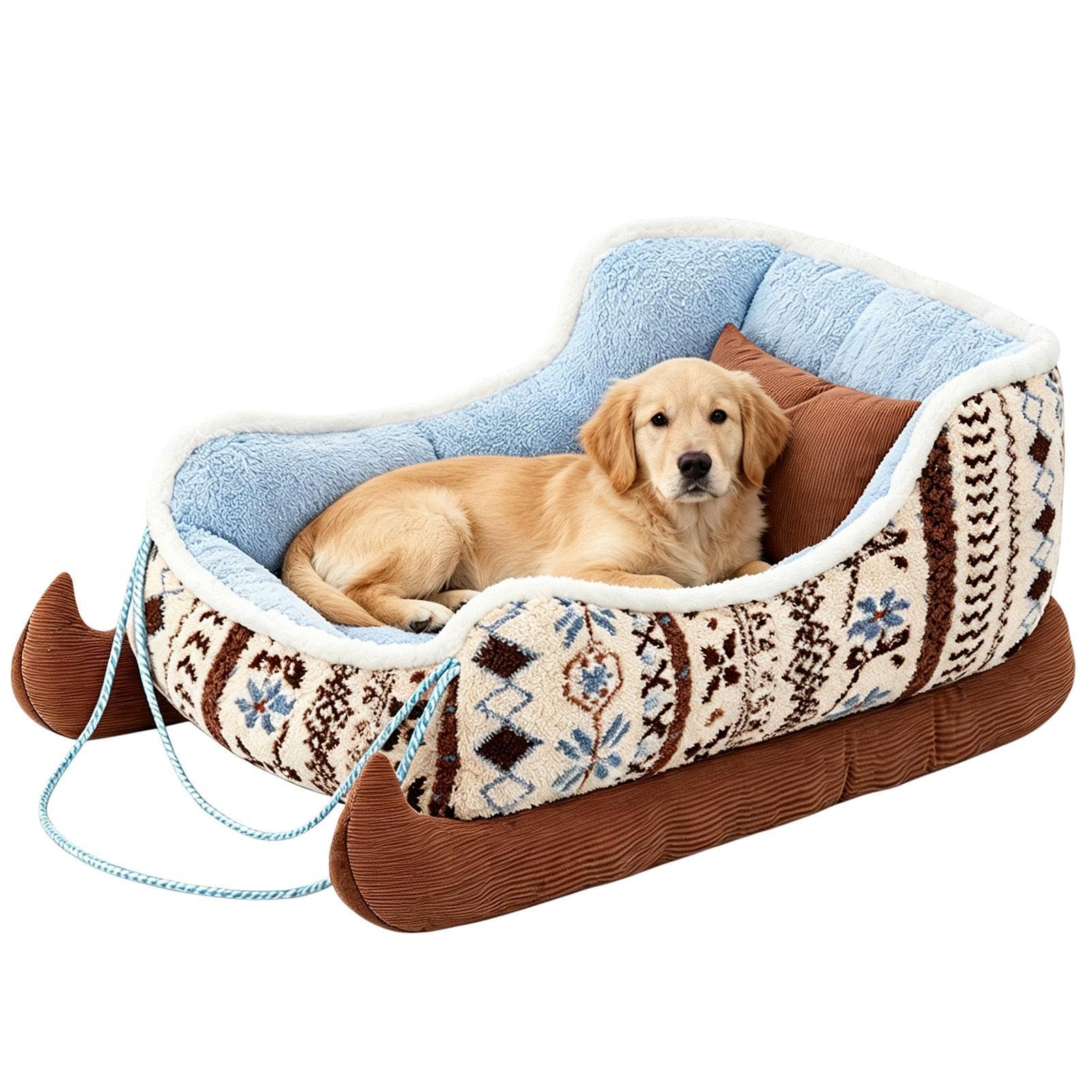 Cama trineo navideño para perros Adorable decoración de temporada, suave y