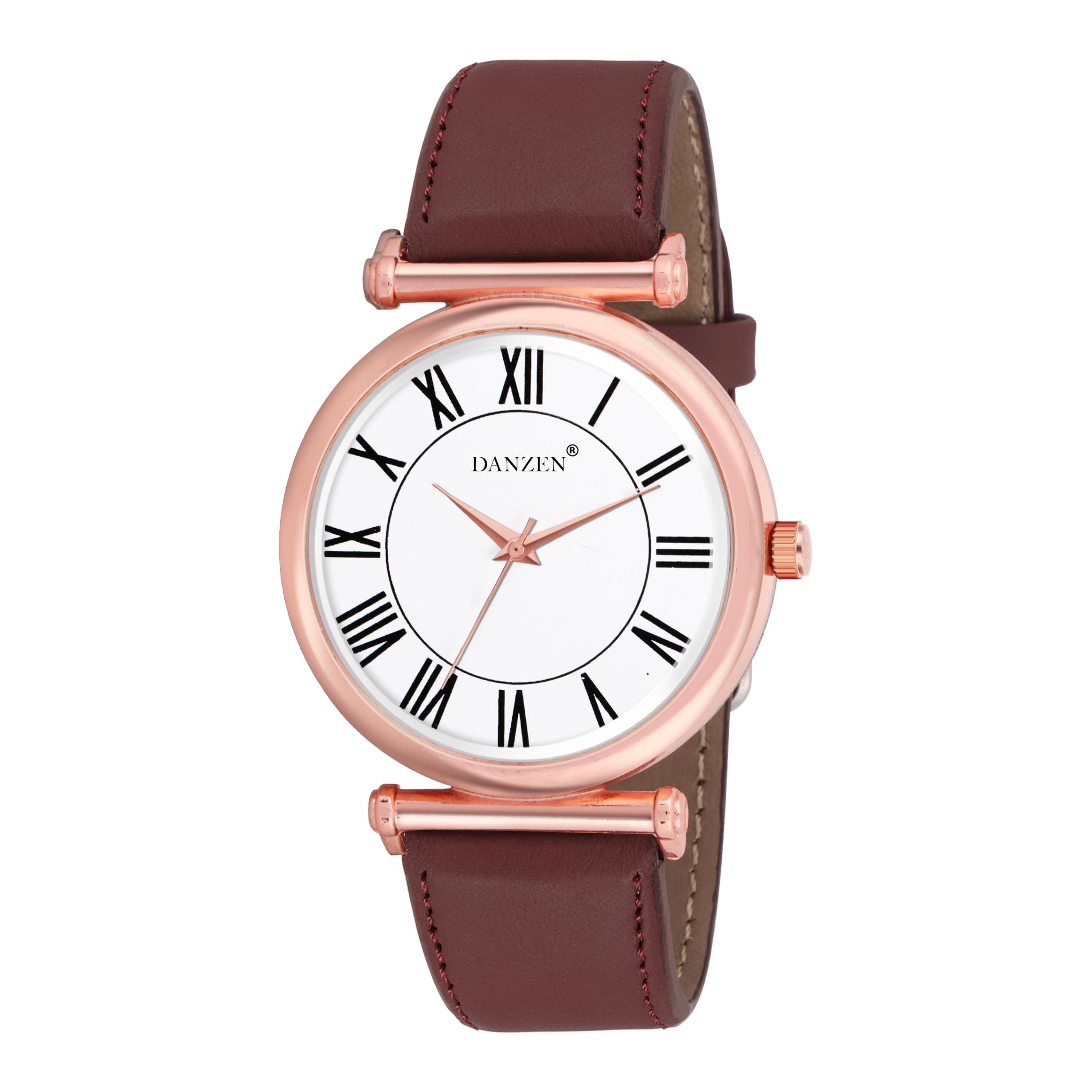 Men's Rose Gold Analog Watch with Brown Leather Strap Roman Numeral Dial Elegant Formal & Casual Wrist Watch-image-8