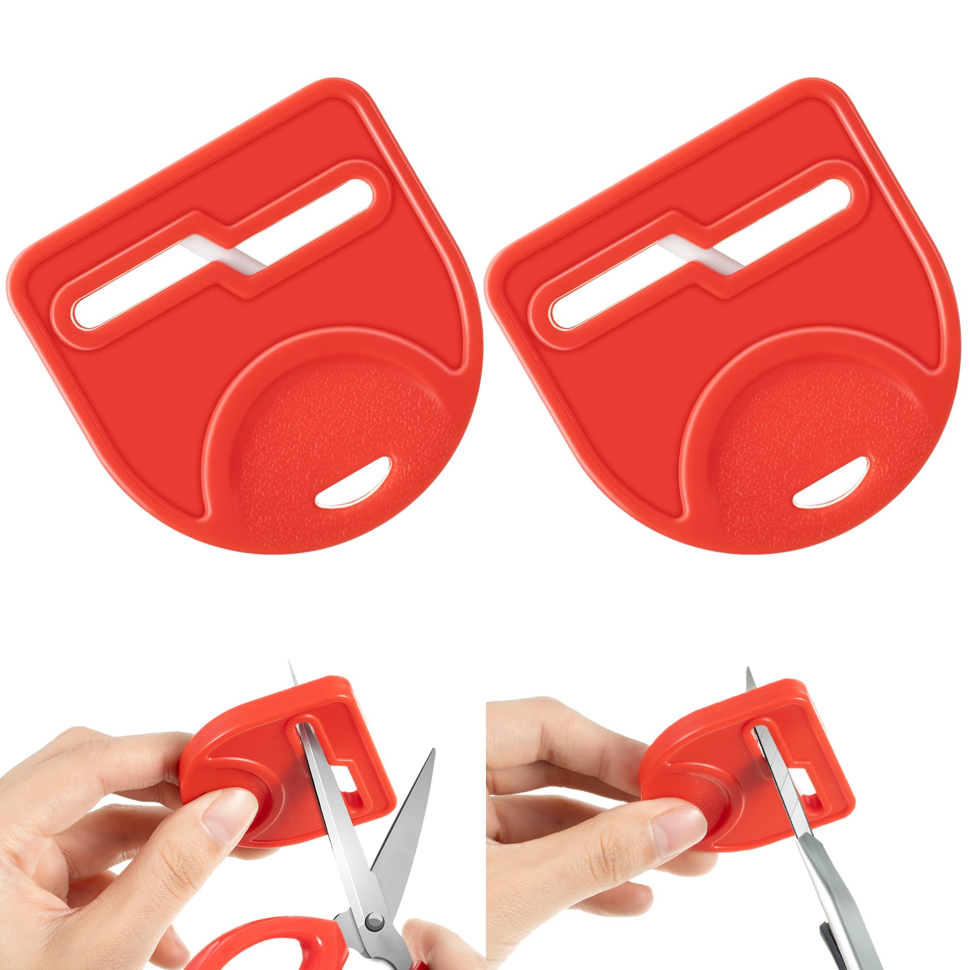 Dreyoo 2 Pcs Scissor Sharpener Tool, Fabric Scissor Sharpeners, Hair Scissors Sharpener, Small Handheld Knife Sharpeners Quickly Sharpen, Restore, Repair and Hone Dull Blades, Red