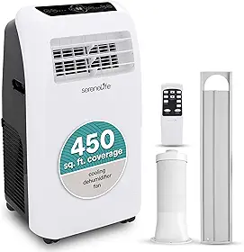 SereneLife SLPAC12.5 Unidade de refrigeração CA compacta para casa com modos de desumidificador e ventilador integrados, operação silenciosa, inclui kit de montagem de janela, 12.000 BTU, branco