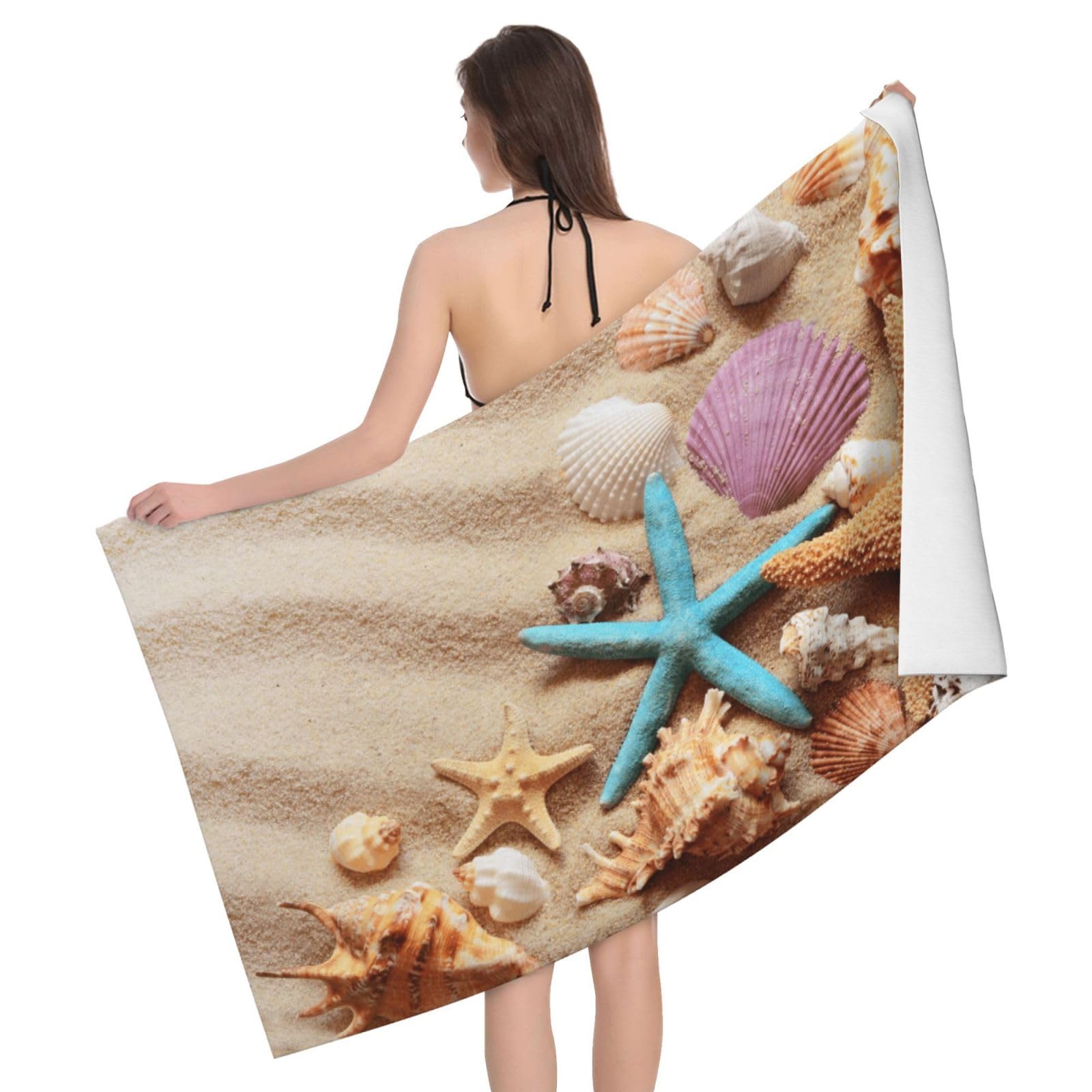 LSRCPD Microfiber Beach Towels For Adults & Kids, Shells Beach Bath Towels, Oversized Sand Free Towel for women, Absorbent Quick Dry Beach Towels For Travel Swimming Camping Yoga Gym Sports, 130x80cm