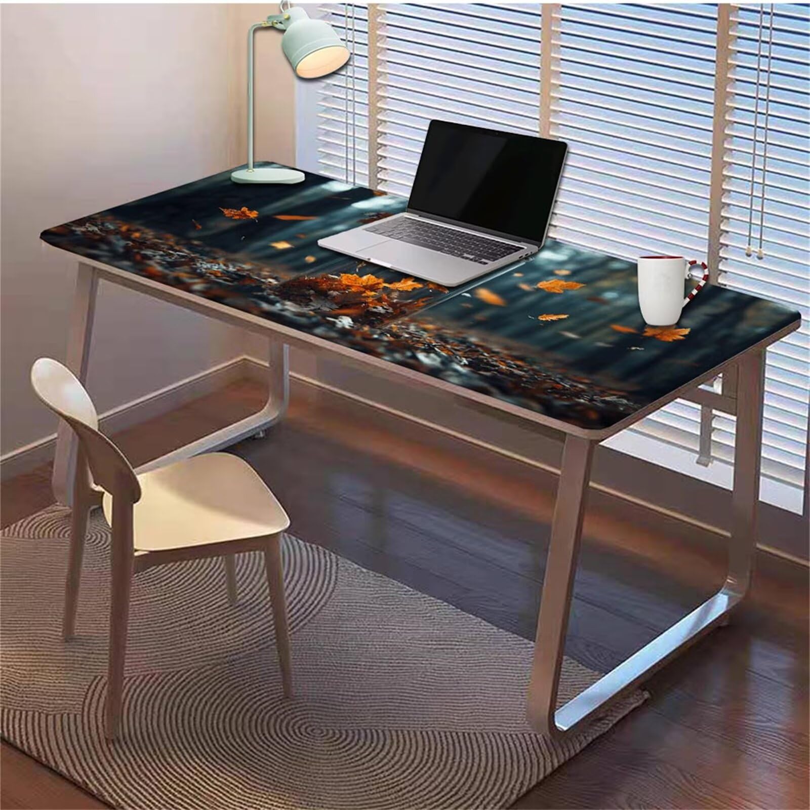 Gamingowa podkładka pod mysz 1200 x 600 x 3 mm, XXL, wodoszczelna, odporna na ścieranie, z przyszytymi krawędziami, podkładka na biurko, poprawia prędkość i precyzję pod laptopa, komputer, wzór liści