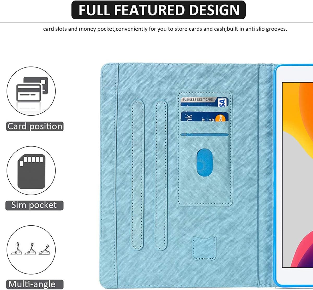 Ciaoye Multi-Angle iPad Mini Case - 7.9" Tablet Folio Smart Leather Cover with Auto Sleep/Wake - Blue Butterfly - Image 4