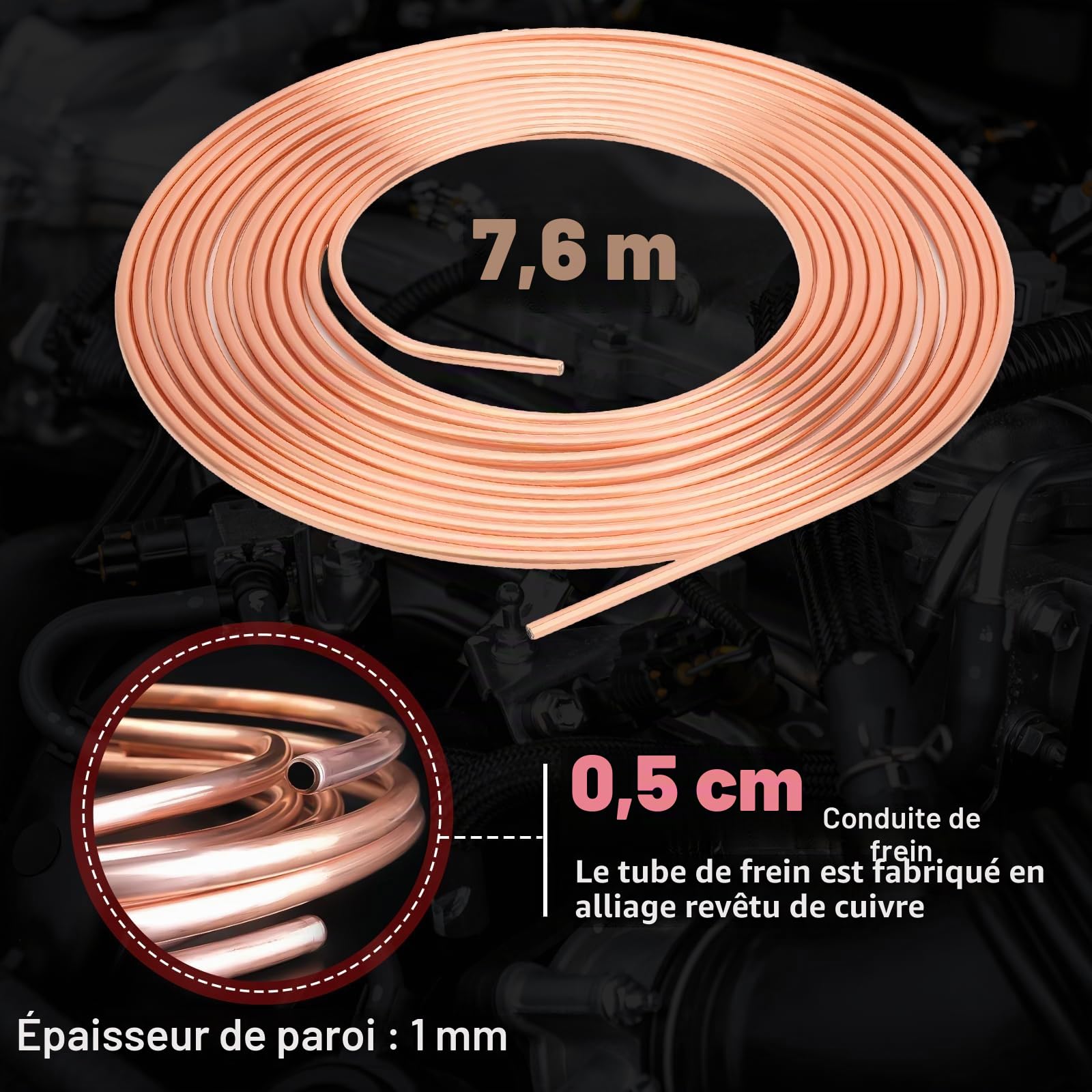 KAOLALI Kit Tuyau Frein Voiture, Ligne Frein en Acier Cuivré 7.6 M, Ø4,75mm, avec 16 Raccords + 4 Connecteurs, 3 en 1 Cintreuse Tube Cuivre, IdéAl pour Les SystèMes De Freinage Hydrauliques De Voiture