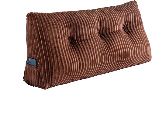 Miniatura 4 de Almohada de lectura con cabecera triangular grande con funda extraíble (marrón, individual 39 x 8 x 20 pulgadas)