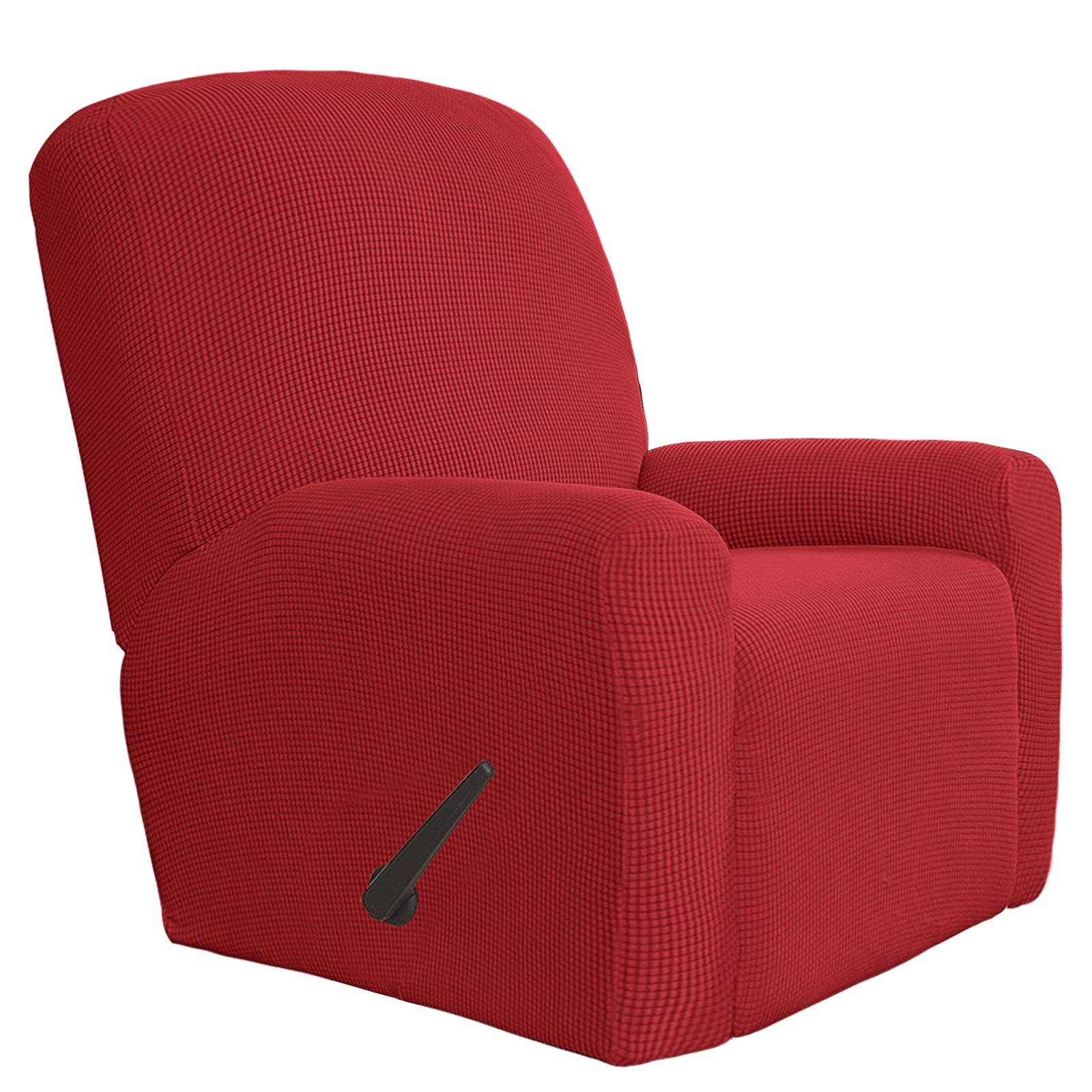 Easy-Going 4 Pieces Oversized Recliner Stretch Sofa Slipcover Sofa Cover Furniture Protector Couch Soft with Elastic Bottom Polyester Spandex Jacquard Fabric Small Checks Christmas Red,X-Large
