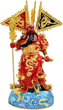 Feng Shui Magnificent Guan Yu, Guan Gong, Kwan Kung with Five Flags Protect Home Statues