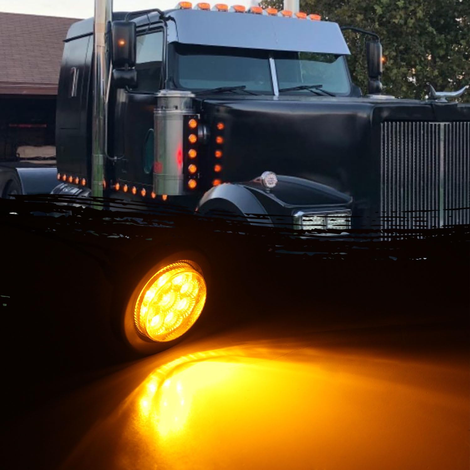 10Pcs 2” Inch Round Led Marker Lights 9 Amber LED Reflectors Clear Lens, 2 Inch Round LED Truck Trailer Clearance Side Marker Lights w/Light Grommets and 2 Prong Trailer Wire Pigtails 12V Waterproof