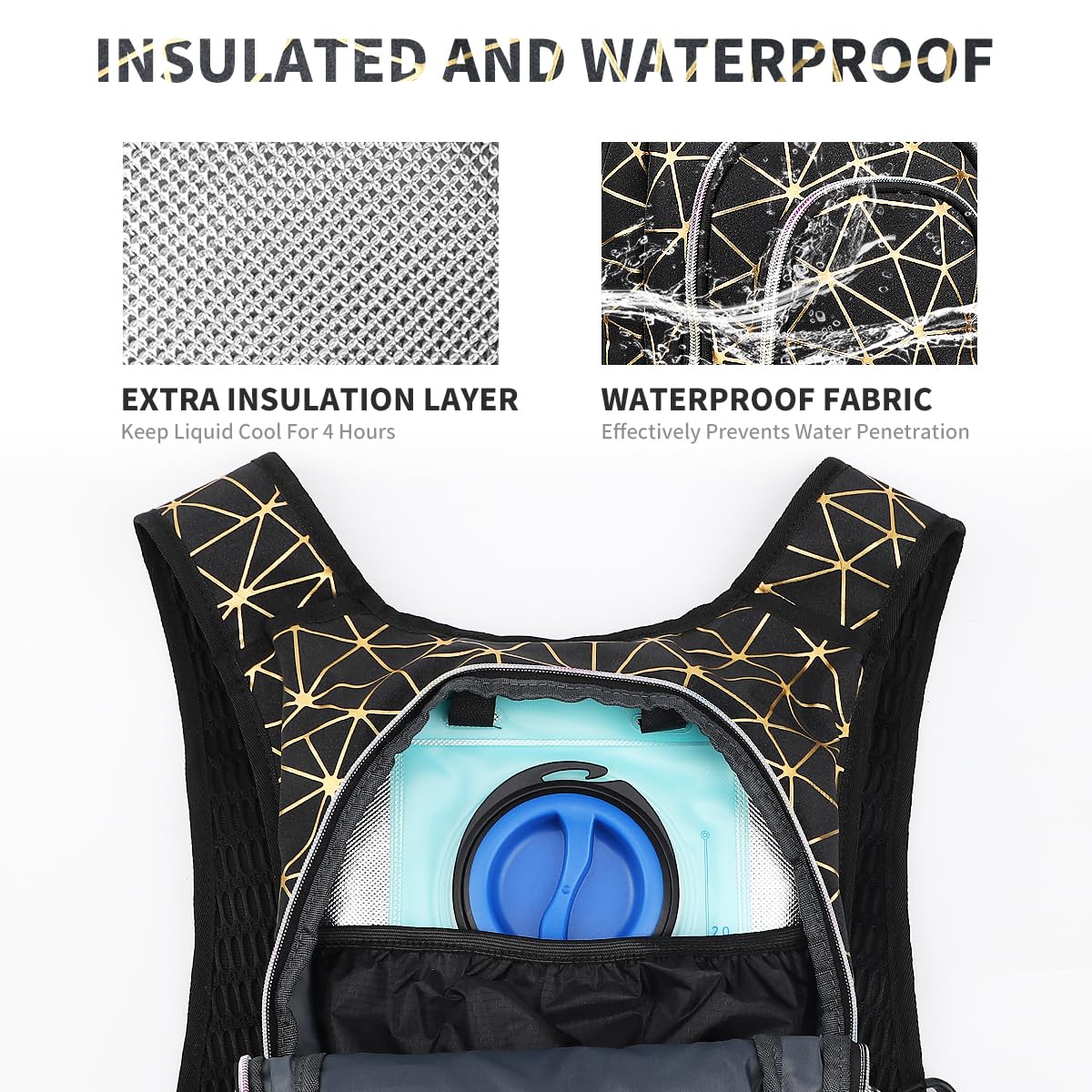 Sac à dos d'hydratation avec poche d'hydratation de 2 L, sac à dos d'eau essentielle de festival, sac à dos d'hydratation léger Hydropack Hydro pour la course, le vélo, les festivals de