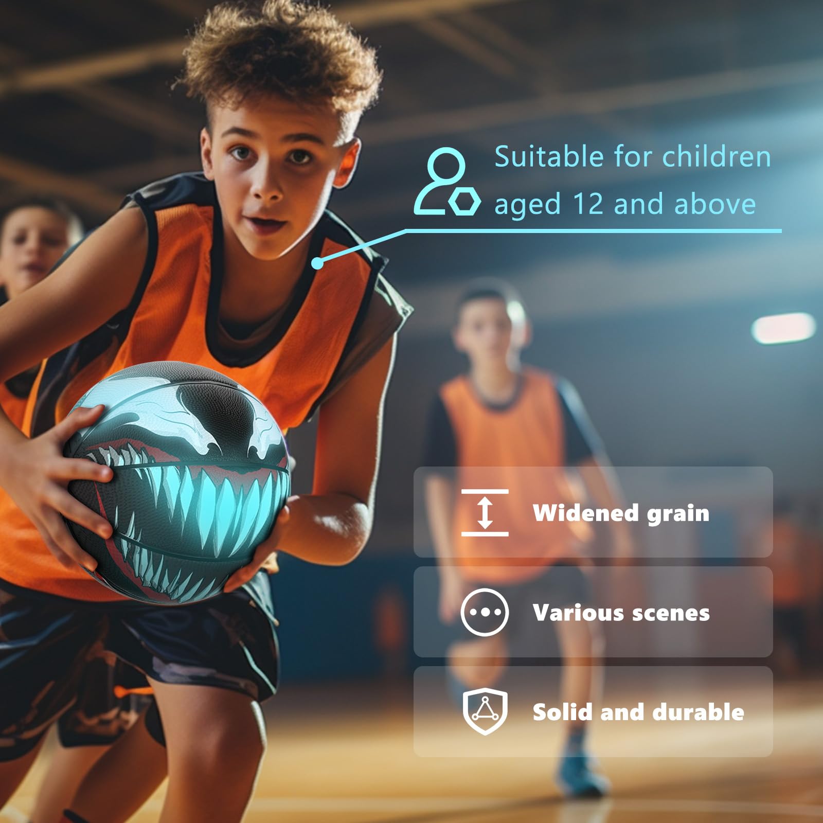 Venoms Printings Glow in The Dark Basketball Cool Glowing Luminous Basketball with Pump and Bag Indoor Outdoor PU Leather Size 7