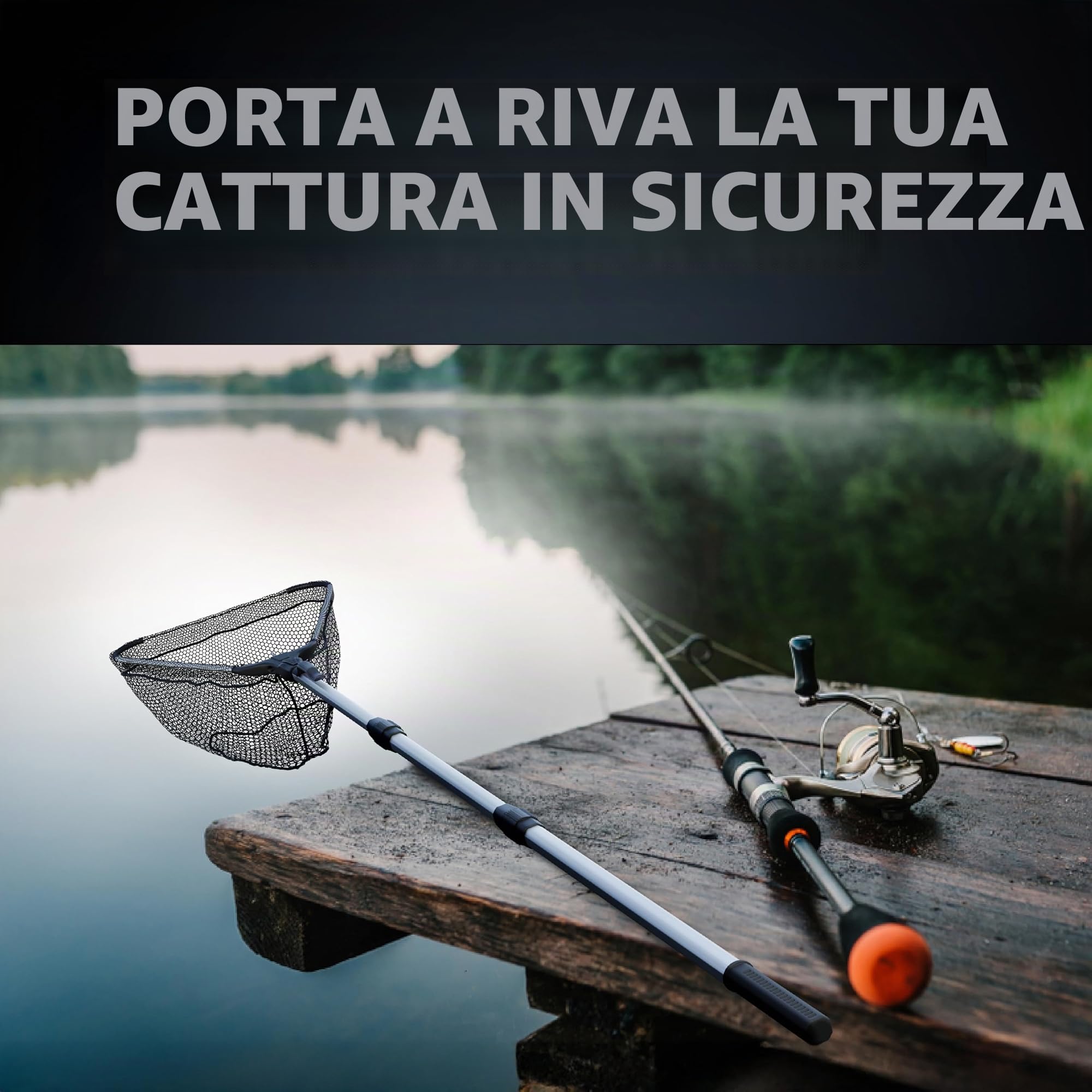 Paradox Fishing Retino gommato, 1,6 m/2,1 m, telescopico, retino da pesca gommato, retino gommato, retino da pesca