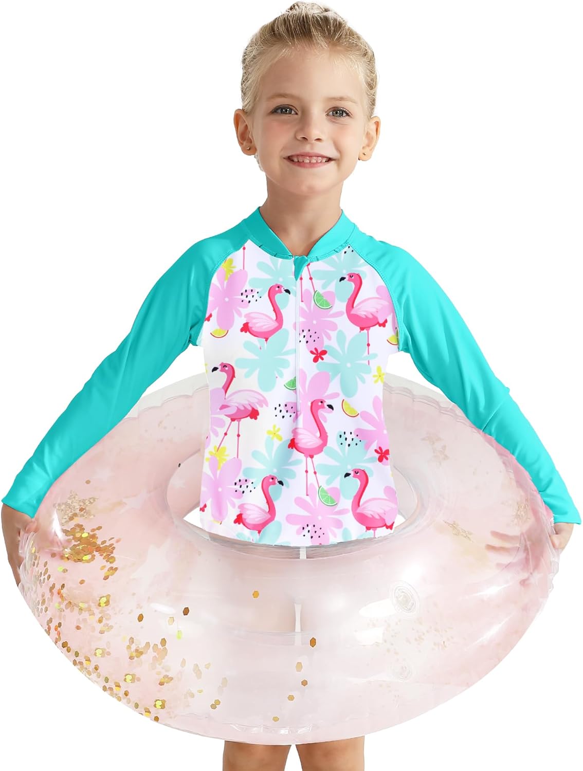 Girls Long Sleeve Swimsuit Zipper Rash Guard One Piece Bathing Suits UPF 50+ Sun Protection Swimwear 2-10 Years - Image 2