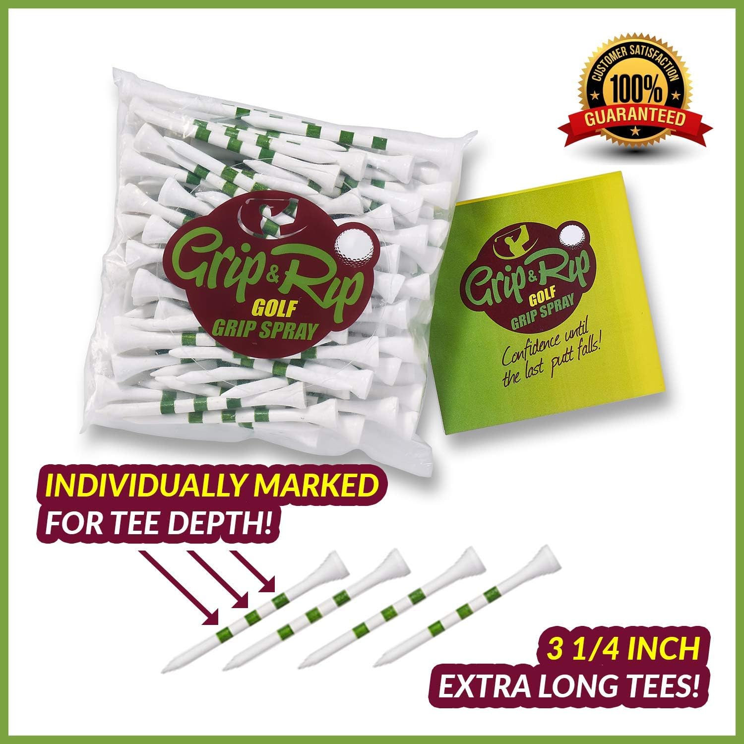 review Grip & Rip 100 Count Long 3 1/4 Inch Golf Tees | All Tees Individually Lined for Perfect Tee Depth | One Tee for All Golf Clubs Plus Premium Large Golf Towel 100% Cotton | Metal Towel Clip
