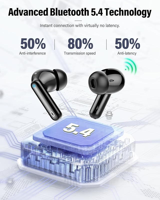Wireless Earbuds, Bluetooth 5.4 Headphones Bass Stereo/Clear Calls, Black image 4