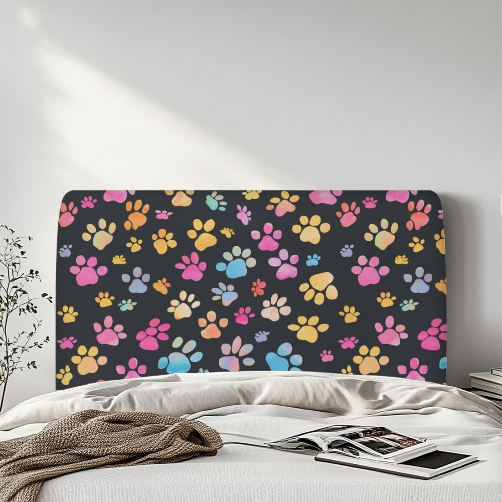 YUVAMAGIMO Dog Paw Bed Headboard Covers Stretch Decorative Furniture Protector Bed Head Cover for Twin Full Queen Size Bed Washable Upholstery Headboard Slipcover for Kids Bedroom Decor