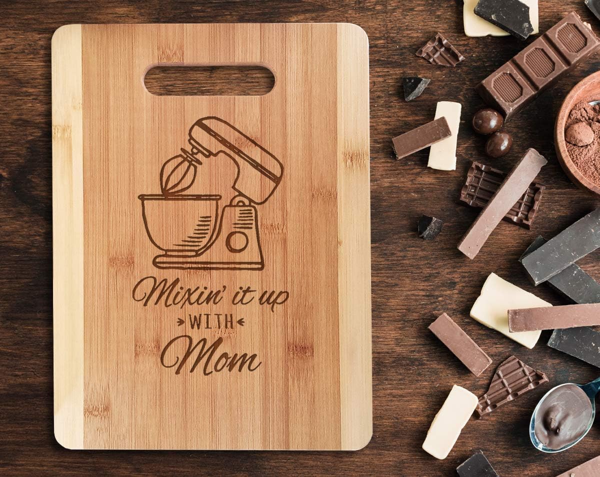 Mother Daughter Mix It Up Mom Birthday Bamboo Cutting Board Kitchen Decor Grandma Christmas Present (Small 11 by 8.5)