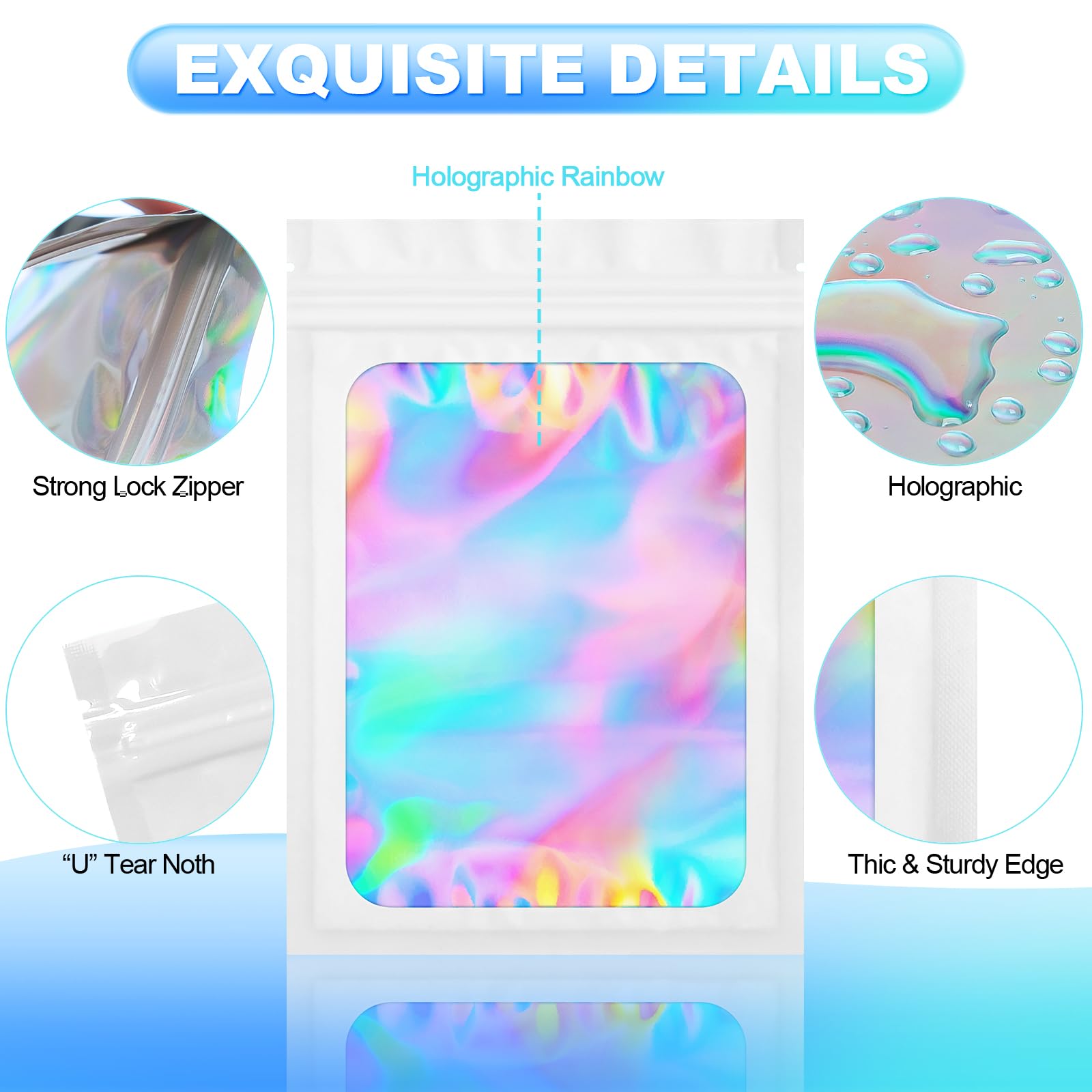 EONJOE Sacchetti Mylar Olografici Con Finestra Trasparente – 100 Pezzi 10x10 Cm, Richiudibili Con Cerniera, Per Gioielli, Caramelle, Campioni