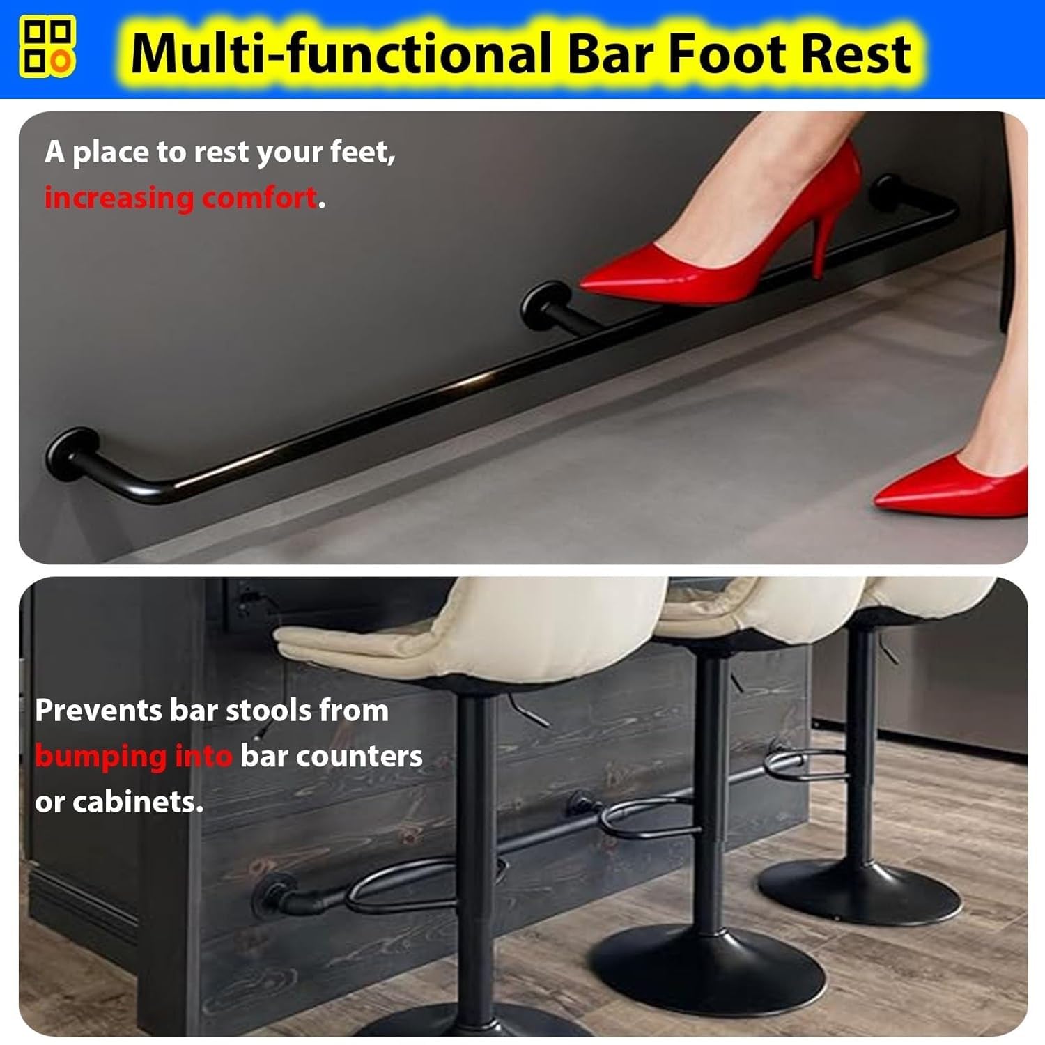 Barre de protection murale commerciale pour pubs - Argenté - 220 cm - En acier durable - Parfait pour les hôtelleries et les restaurants
