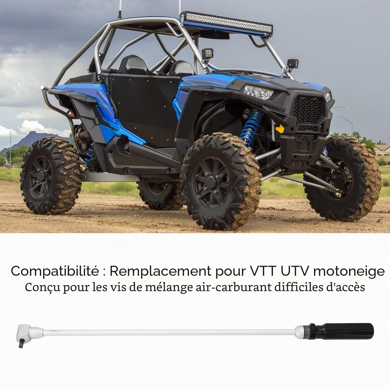 Outil de Réglage de la Vis Pilote du Carburateur, Outil de Réglage de la Vis Pilote du Carburateur 18,89 Pouces Tête Coudée à 90 Degrés Remplacement en Métal pour Motoneige ATV UTV