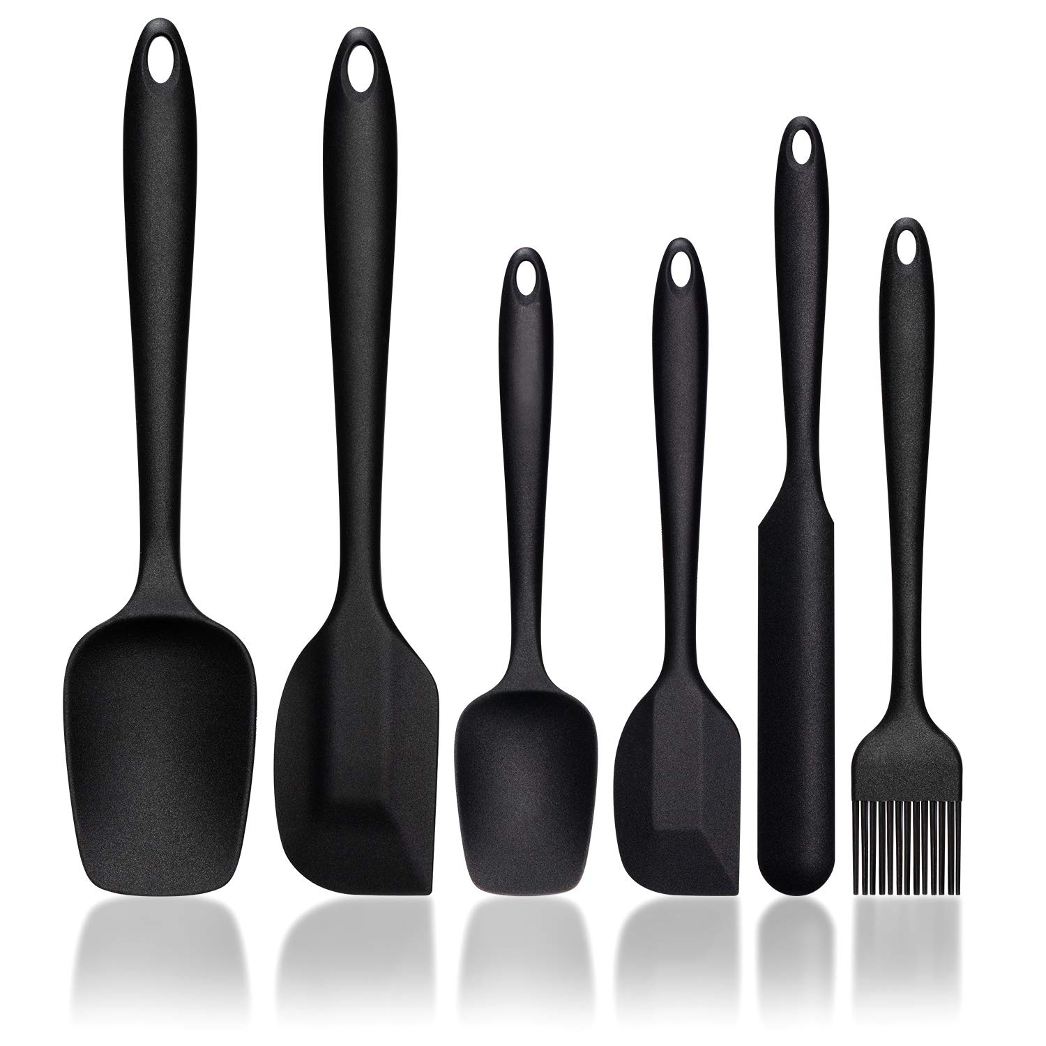 G.a HOMEFAVOR Silicone Spatula Set, 6 Pieces High Heat Resistant Kitchen Utensils for Baking, Cooking and Mixing - Seamless One Piece design with Strong Stainless Steel Core,Non-Stick (Carbon Black)