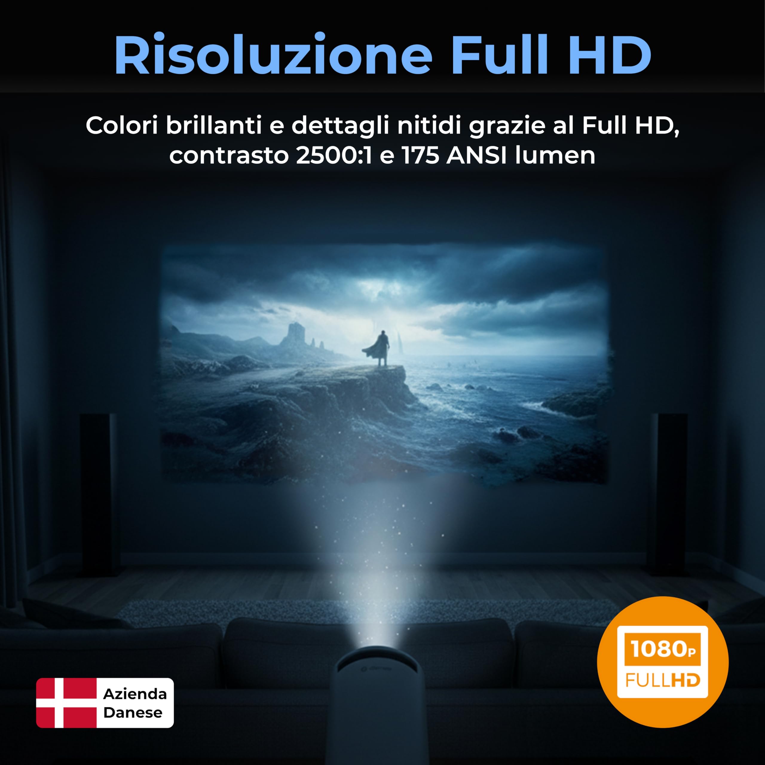 Denver PR-2500 Proiettore LED Portatile - Supporto Full HD 1080p, 2500 Lumen, HDMI/USB/VGA/AV, Altoparlante Integrato, Telecomando - Mini Proiettore per Home Cinema, Film e Gaming