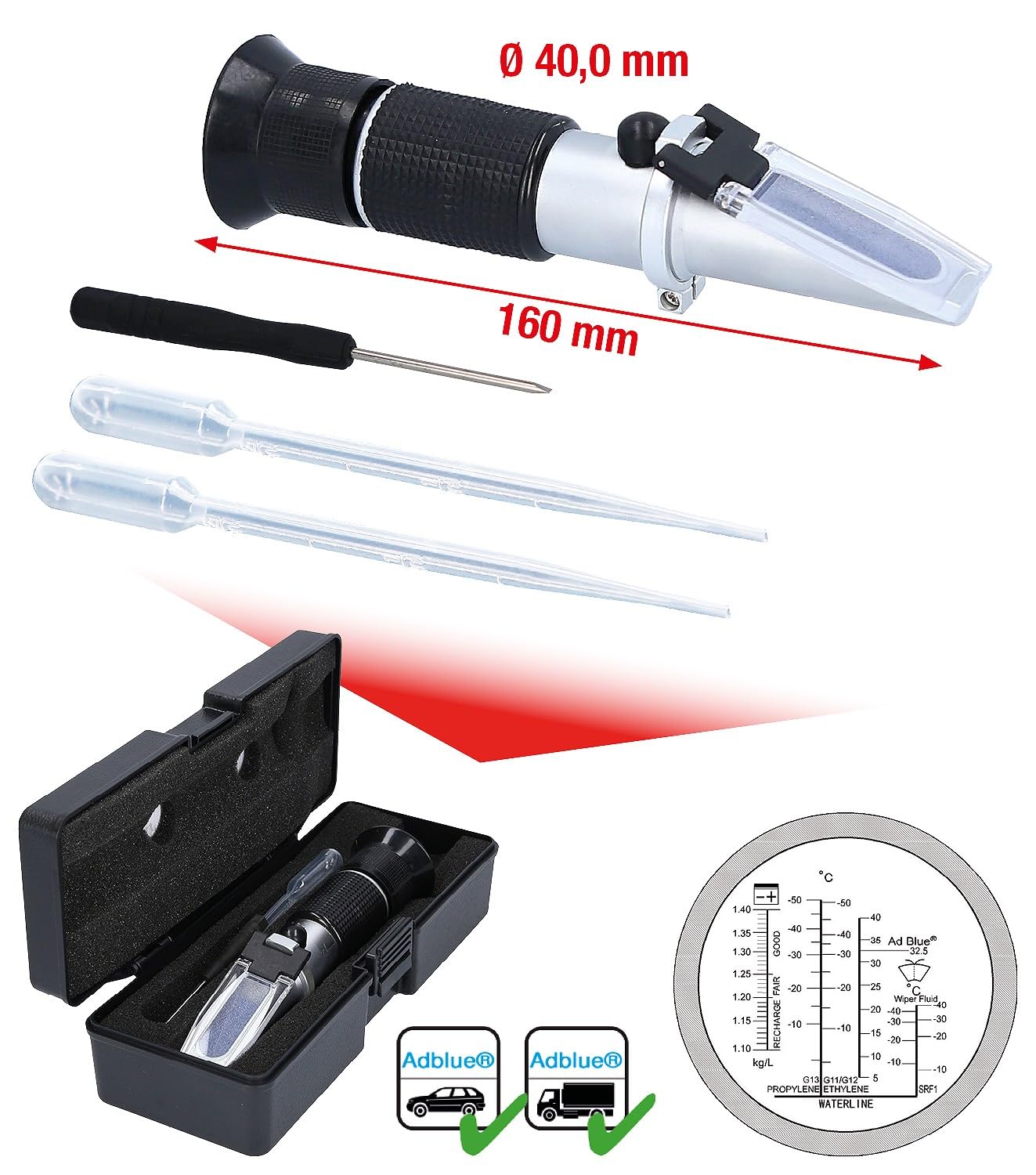 KS Tools - 550.1285 - Réfractomètre AdBlue, antigel, batterie - Oculaire réglable
