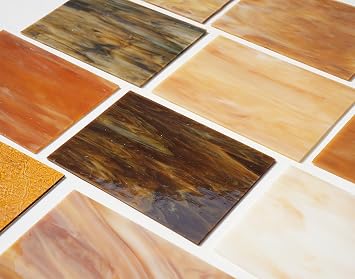 10 Vibrant Opaque Stained Glass Sheets, Assorted Brilliant Coloured Art Glass for DIY Mosaic Crafts, 4x6 inch Mosaic Sheets for DIY Projects and Home Décor, Amber