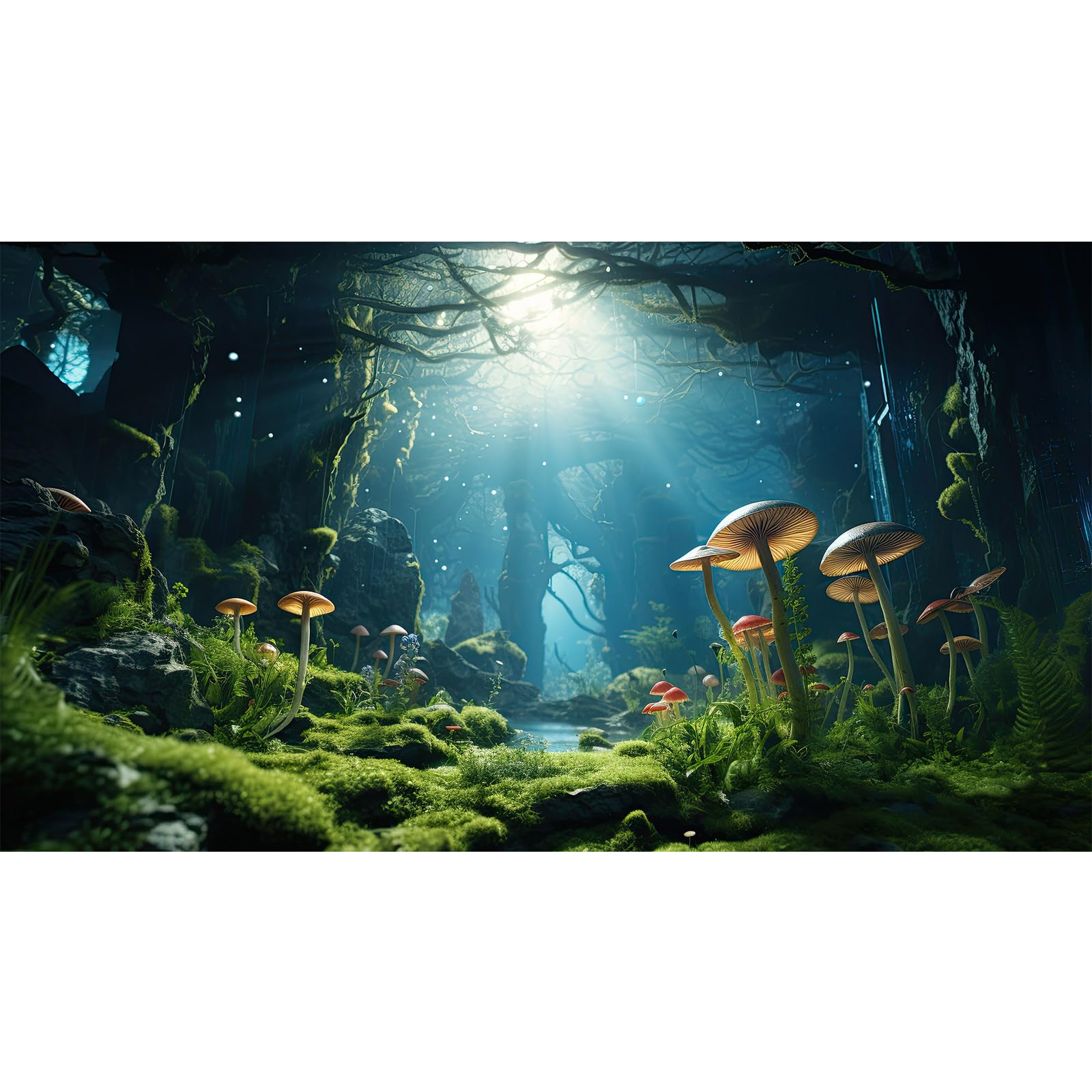 Forest Mushroom Aquarium Background Underwater Stream Fish Tank Background Tropical Jungle Style Mushrooms with Lush Moss Reptile Tank Backgrounds
