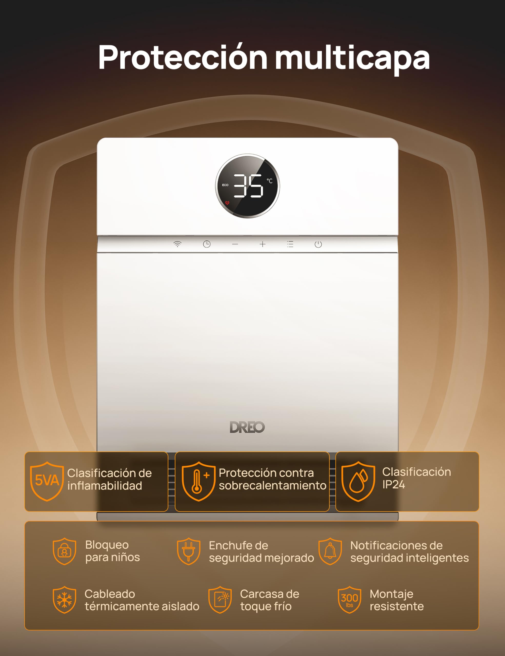 Dreo Inteligente Calefactor Bajo Consumo, Oscilación de 30°, 2000W Termoventilador Electrico, Calefactor Baño Pared, Termostato Ajustable, Control Remoto, 24H Temporizador, Instalación Sencilla, Alexa