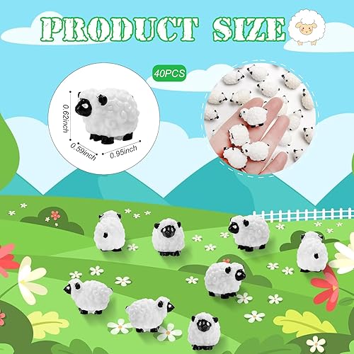 Miniatura 3 de Bbiamsleep 40 piezas de figuras de oveja en miniatura, mini figuras blancas de oveja de resina, decoración de pastel de ovejas para jardín de hadas,