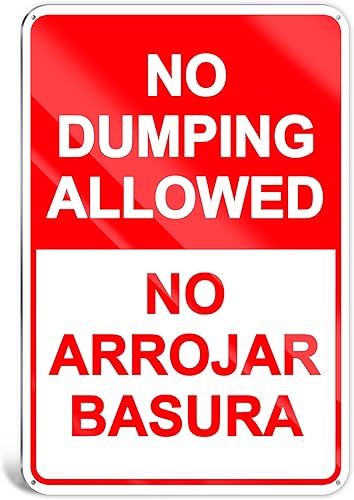 Señales de No Dumping Propiedad Privada – Reflectante 8 x 12 in No Arrojar Basura Aluminio Inglés Español Clima Resistente a la decoloración UV No