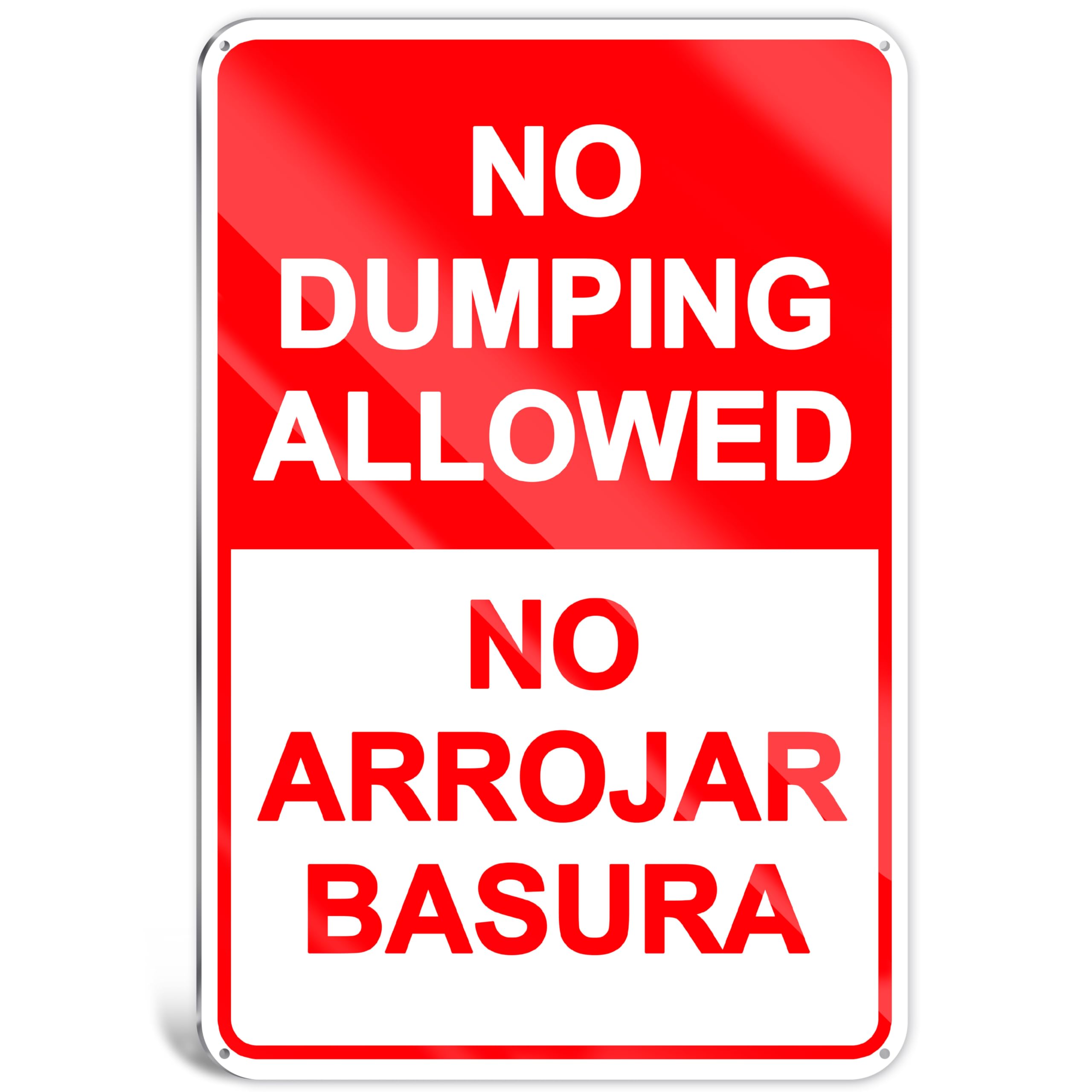No Dumping Signs Private Property - Reflective 8x12 in No Arrojar Basura Aluminum English Spanish Weather UV Fade Resistant No Littering Sign Outdoor