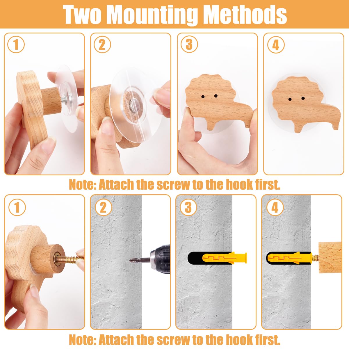 Mulaibdin 9 Pz Appendiabiti Bambini Parete, Animali Appendiabiti da Parete Legno, Ganci Appendino Legno Bambini, Appendi Abiti per Muro Singolo Bambino per Bagno,Camera da Letto,Ingresso(A