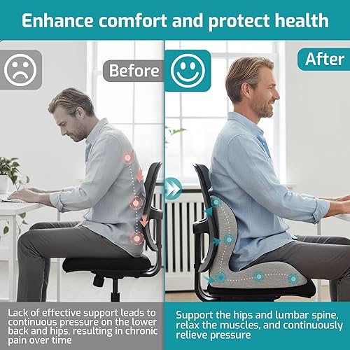 Miniatura 4 de Cojín de asiento de espuma viscoelástica, cojín para silla de oficina con soporte lumbar, cojines ergonómicos en forma de L con correa, ciática